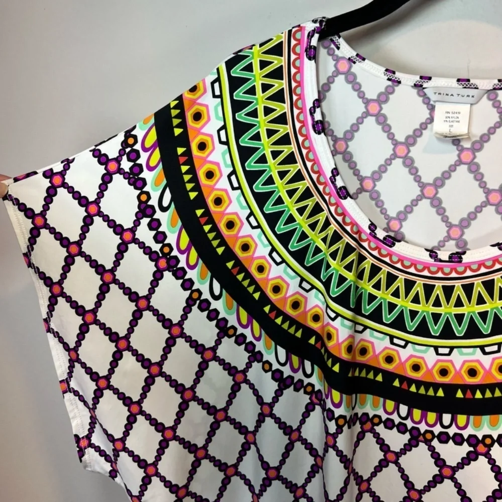 Trina Turk Kon Tiki Colorful Print Swim Cover Up Tunic Beach Dress Women's Large